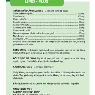 Viên uống giảm mỡ máu Lipid Plus hỗ trợ giảm - Hộp 30 viên