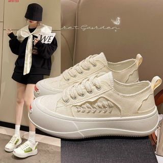 Giày thể thao nữ trắng phối xanh họa tiết thêu đẹp