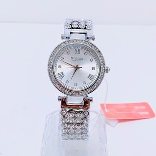 Đồng hồ nữ dây kim loại đính đá Bonaier 437 - Đồng hồ đeo tay mặt tròn đính đá xung quanh
