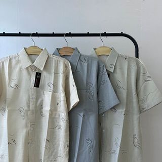 Áo sơ mi nam trung niên ngắn tay form rộng họa tiết chất cotton thoáng mát