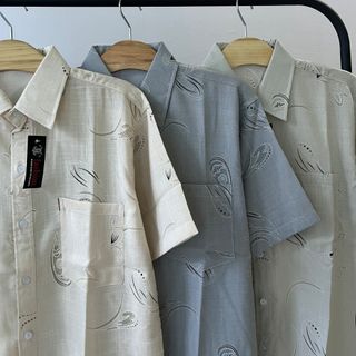 Áo sơ mi nam trung niên ngắn tay form rộng họa tiết chất cotton thoáng mát
