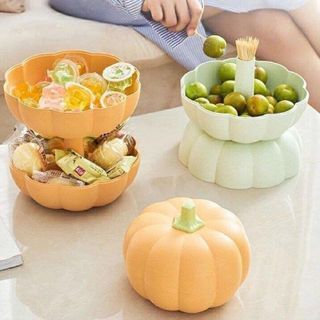 Khay Đựng Bánh Kẹo, Trái Cây 2 Tầng Hình Bí Ngô