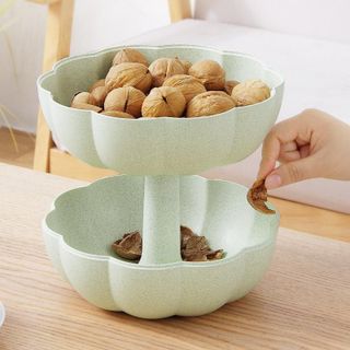 Khay Đựng Bánh Kẹo, Trái Cây 2 Tầng Hình Bí Ngô