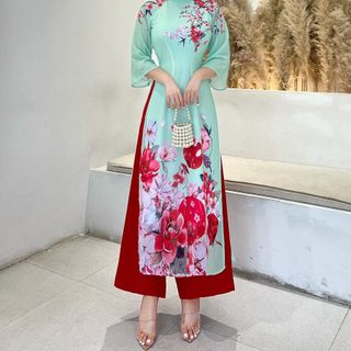 [HCM]Áo dài in 3D vol 4 tà cao cấp AD029- Big size - Lady Fashion - Khánh Linh Style