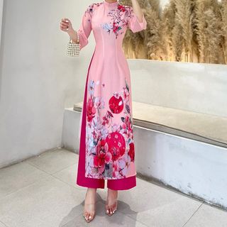 [HCM]Áo dài in 3D vol 4 tà cao cấp AD029- Big size - Lady Fashion - Khánh Linh Style