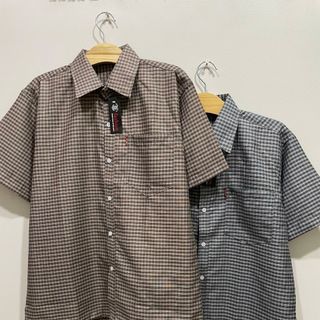 Áo sơ mi nam trung niên ngắn tay form rộng sọc caro chất cotton thoáng mát