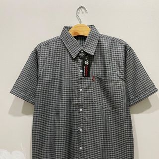 Áo sơ mi nam trung niên ngắn tay form rộng sọc caro chất cotton thoáng mát