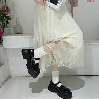 Giày lười nữ đế cao chất da bóng mềmphối quai ngang đẹp