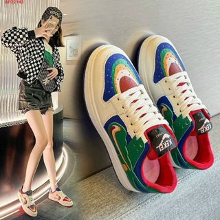 Giày thể thao nữ da mềm màu cầu vồng đẹp