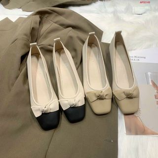 Giày búp bê nữ phối 2 màu đính nơ đẹp
