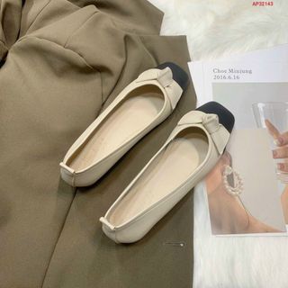 Giày búp bê nữ phối 2 màu đính nơ đẹp