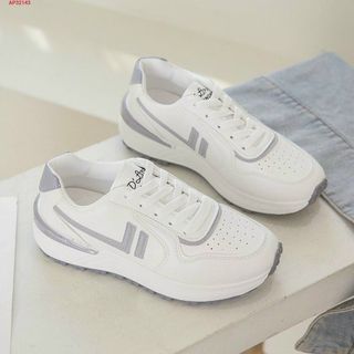 Giày thể thao nữ da mềm trắng viền xám đẹp