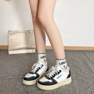 Giày thể thao nữ da mềm trắng viền đen đẹp
