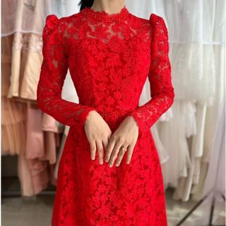 Áo Dài Cưới Cô Dâu Hàng Ren Đính hạt siêu đẹp TẶNG KÈM MÁN VÀNH TRỊ GIÁ 100K  (ẢNH DO SHOP TỰ CHỤP Ạ)
