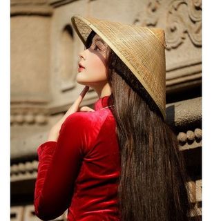Áo Dài Truyền Thống Nhung Đỏ Tươi C35 Hàng Loại1 [Tặng Vòng Ngọc như ảnh]