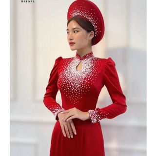 Áo Dài Cưới Cô Dâu Cổ thiết kế giọt nước đính Ngọc cao cấp {Tặng KÈM MẤN đỏ 30 VÒNG TRỊ GIÁ 150K}