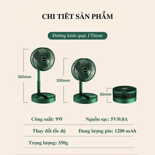 Quạt tích điện gấp gọn Ehome quạt mini sạc điện usb để bàn hoặc đứng với 3 tốc độ gió công suất 9w pin 1200mAh giá sỉ