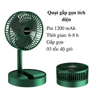 Quạt tích điện gấp gọn Ehome quạt mini sạc điện usb để bàn hoặc đứng với 3 tốc độ gió công suất 9w pin 1200mAh