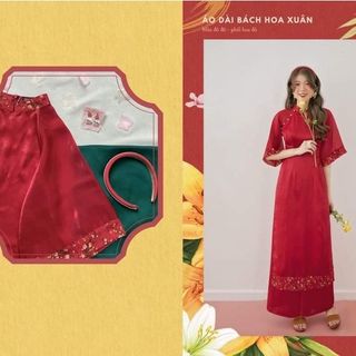 Áo Dài Cách Tân 4 Tà bách hoa xuân tay lỡ phối hoa nhí