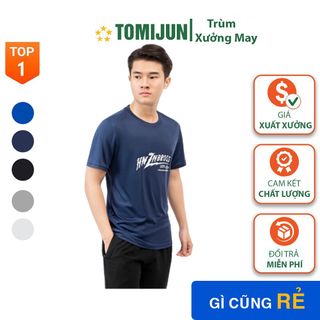 Áo thun nam thể thao cộc tay cổ tròn họa tiết TOMIJUN áo phông thun lạnh co giãn mềm mịn giá sỉ