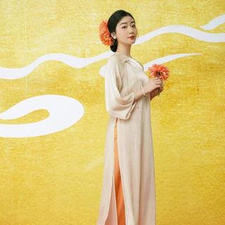 Áo Dài Truyền Thống Dáng lửng tay lỡ 4 tà