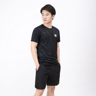 Bộ quần áo nam thể thao AD, áo thun cổ tròn TOMIJUN tập gym ngắn tay vải thoáng mát co giãn