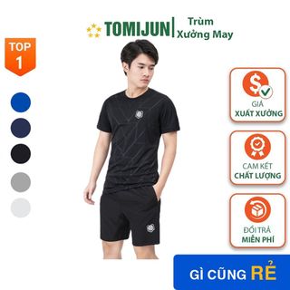 Bộ quần áo nam thể thao AD, áo thun cổ tròn TOMIJUN tập gym ngắn tay vải thoáng mát co giãn giá sỉ