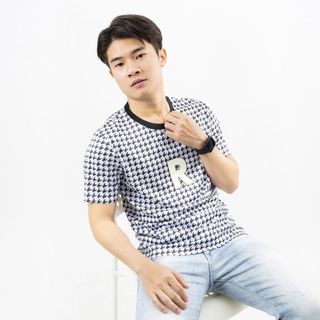 Áo thun nam cổ tròn cao cấp TOMIJUN tay ngắn, chất cotton co giãn 4 chiều, họa tiết vân kẻ caro…