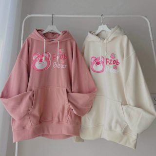 Áo hoodie form rộng hình Gấu Losto Hồng cực xinh chất nỉ bông dày dặn mịn.
