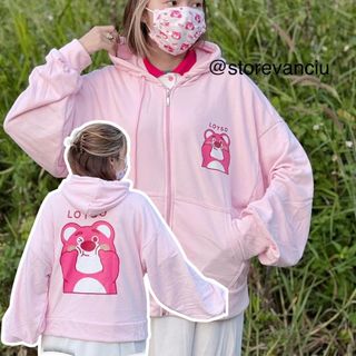 Áo khoác nỉ ngoại dày dặn in Gấu LOTSO form thoải mái, tay phồng có dây kéo khóa tiện lợi, mũ áo 2 lớp.
