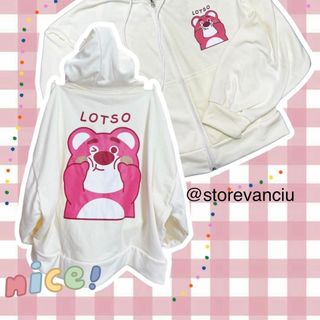 Áo khoác nỉ ngoại dày dặn in Gấu LOTSO form thoải mái, tay phồng có dây kéo khóa tiện lợi, mũ áo 2 lớp.