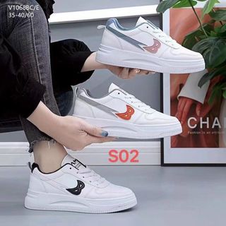 Giày thể thao nữ trắng da mềm phối họa tiết đẹp