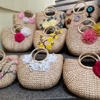 Túi cói đi biển, giỏ lục Bình trang trí hoa thêu