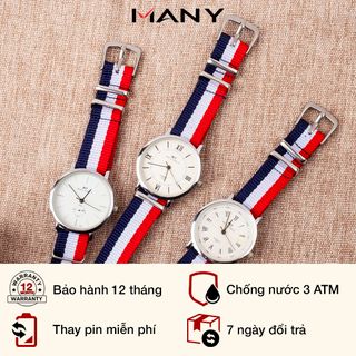 Đồng hồ cặp nam nữ dây dù sọc màu - Đồng hồ đôi đeo tay mặt kính tròn MANY