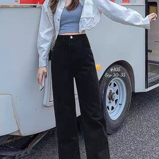 Bigsize baggy jean ống suông đen trơn mã 105