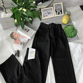 Bigsize baggy jean ống suông đen trơn mã 105