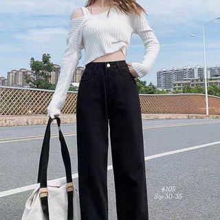 Bigsize baggy jean ống suông đen trơn mã 105