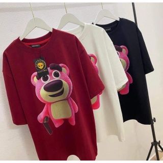 Áo thun gấu hồng otso mắt to thun Cotton 2 chiều mẫu Hot Vải Cotton Đen trắng gấu hồng