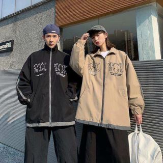 Áo khoác dù Ulzzang phối sọc in hình người nhảy múa cute 2 lớp form xuông rộng nam nữ