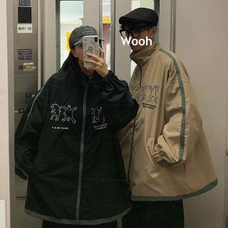 Áo khoác dù Ulzzang phối sọc in hình người nhảy múa cute 2 lớp form xuông rộng nam nữ
