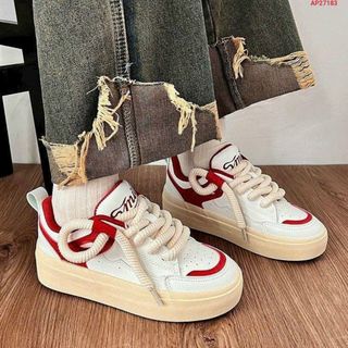 Giày thể thao nữ đế bằng chất da mềm thoáng khí