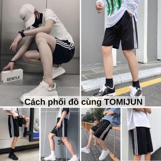 Quần short nam 3 sọc thể thao TOMIJUN Quần short unisex vải poly cao cấp mềm mịn, kiểu dáng năng động, trẻ trung