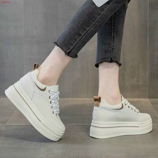 Giày thể thao nữ đế bằng cao màu trắng da mềm đẹp