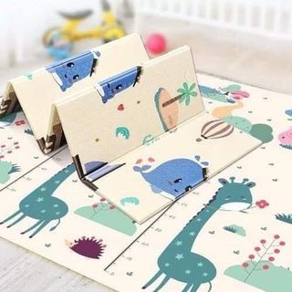 Thảm xốp cho bé gấp gọn tấm lót trải sàn 2 mặt chống thấm chống trơn hàn quốc phủ silicon 1m8 x 2m