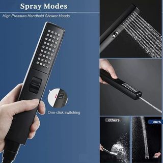Bộ tay sen đen kiểu vuông 2 chức năng tắm rửa và xịt rửa