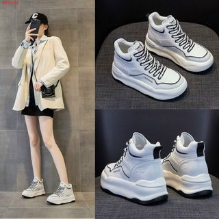 Giày thể thao nữ da mềm trắng cổ cao