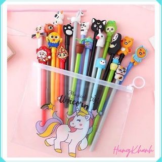 Set 20 bút bi nước, bút bi thú, nhiều hình ngộ nghĩnh nhiều mẫu mới đẹp kèm túi zip đựng Loại 1