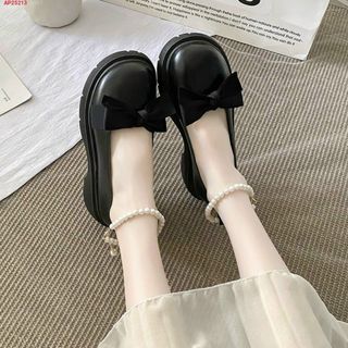 Giày Búp bê nữ đính nơ phối ngọc trai cổ chân