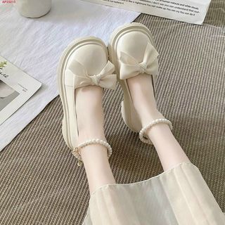 Giày Búp bê nữ đính nơ phối ngọc trai cổ chân