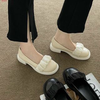 Giày búp bê nữ da mềm phối ren nhún điệu đà